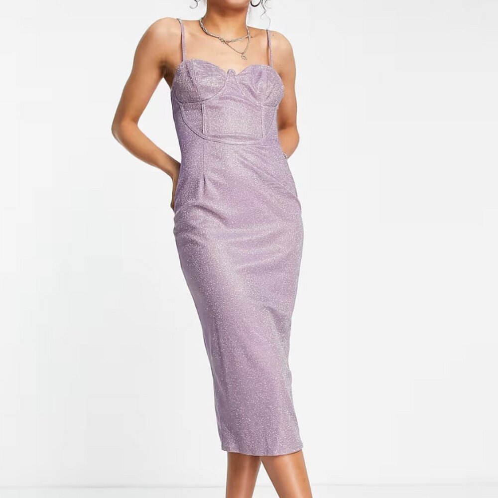 NWT Public Desire Lilac Glitter Midi Corset Dress